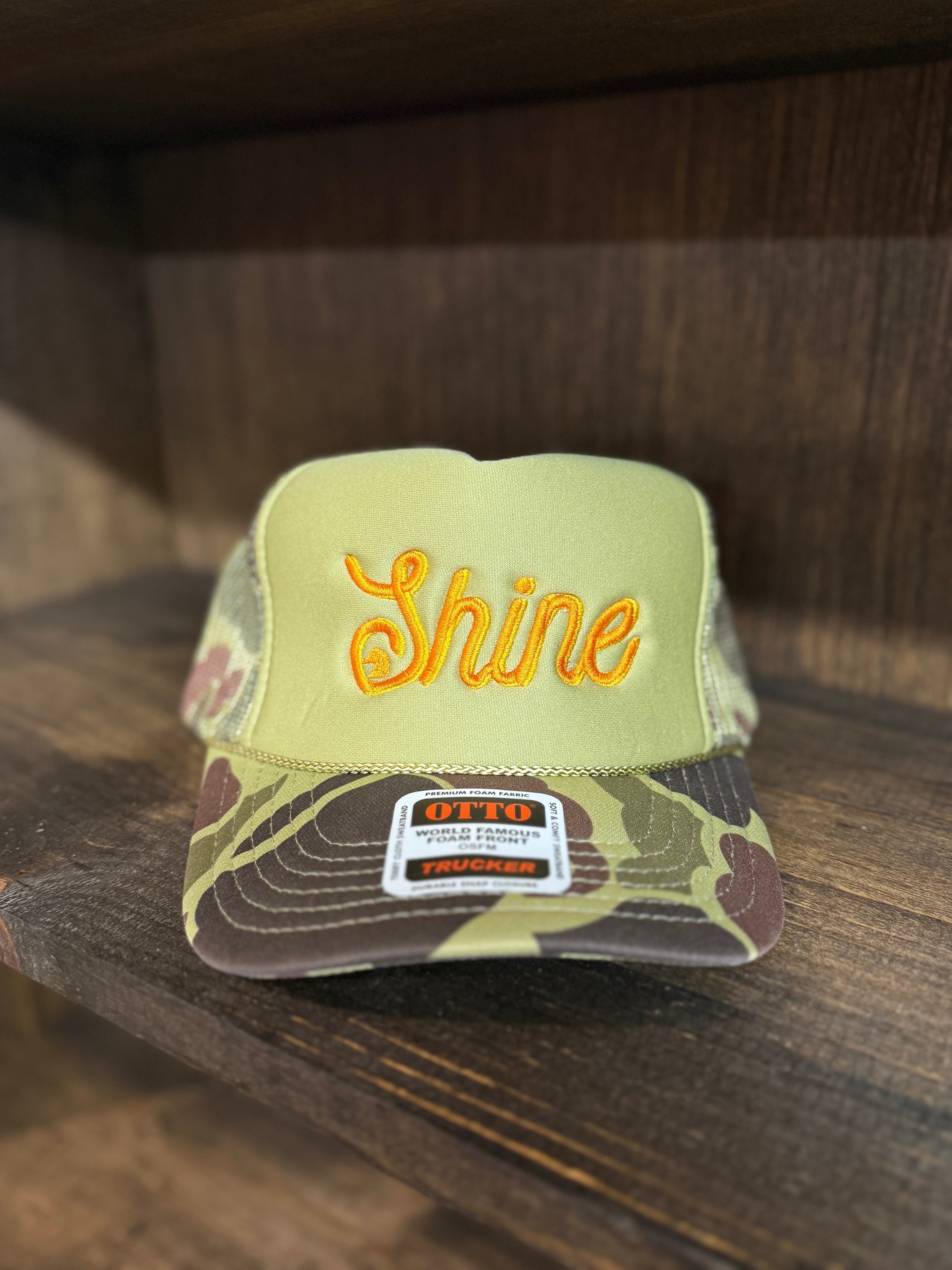 Old School Camo Shine Trucker